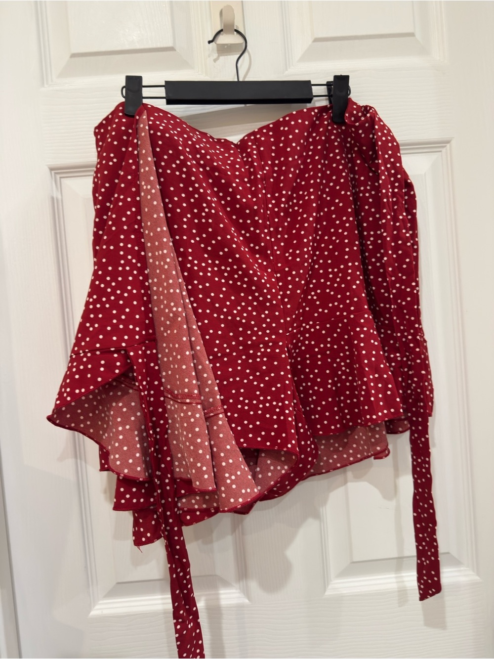 Red Polka Dot Faux Wrap Skirt Skort - Picture 6 of 16